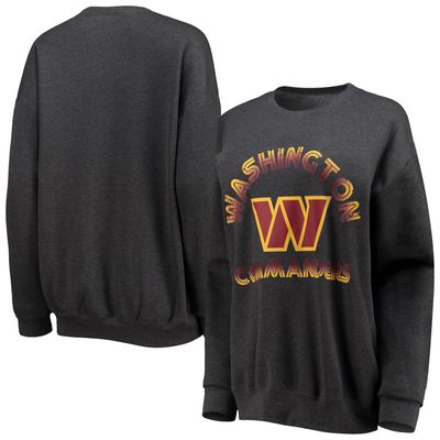 Women's WEAR by Erin Andrews Heathered Charcoal Washington Commanders Oversized Fleece Pullover Sweatshirt