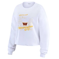 Women's WEAR by Erin Andrews White Washington Commanders Postcard Cropped Long Sleeve Top