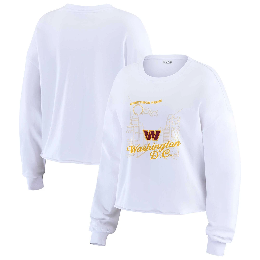 Women's WEAR by Erin Andrews White Washington Commanders Postcard Cropped Long Sleeve Top