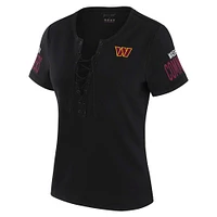 Women's WEAR by Erin Andrews x Gracie Hunt Black Washington Commanders Draft Me Lace-Up T-Shirt