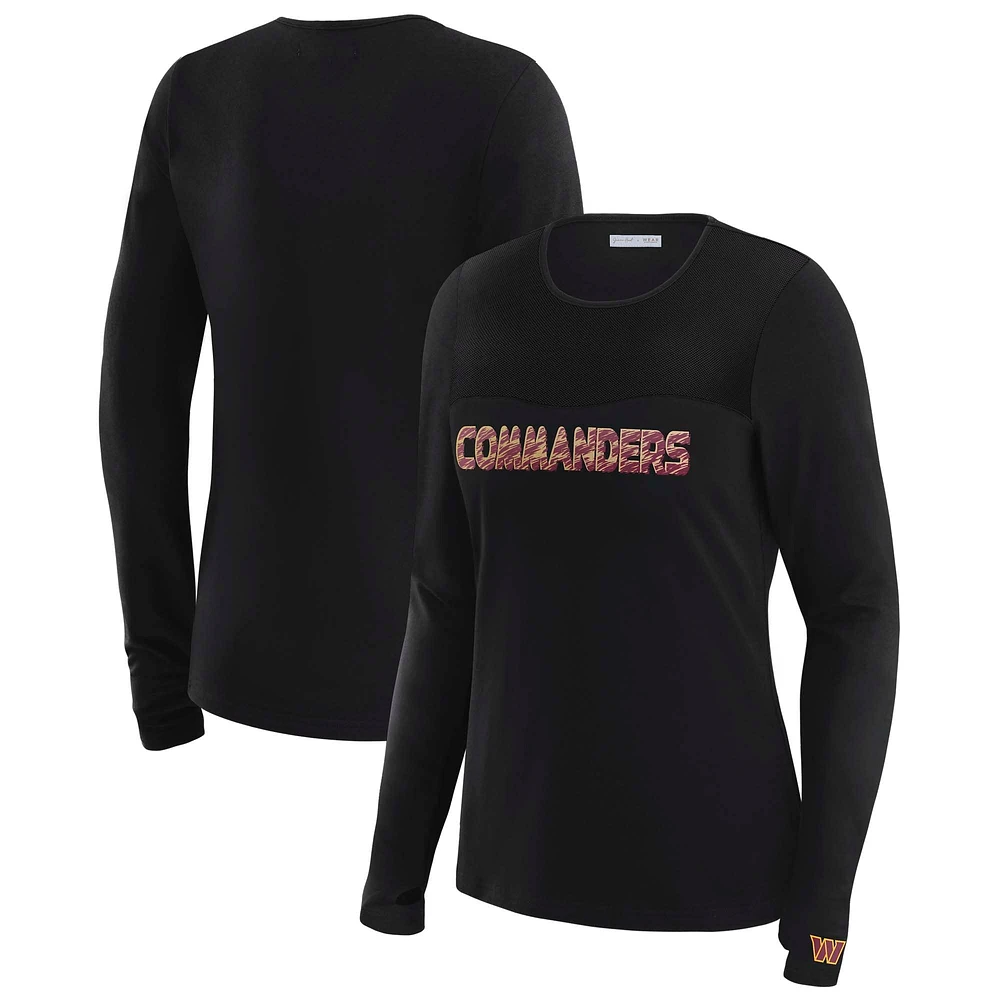 Women's WEAR by Erin Andrews x Gracie Hunt Black Washington Commanders Mesh Panel Long Sleeve T-Shirt