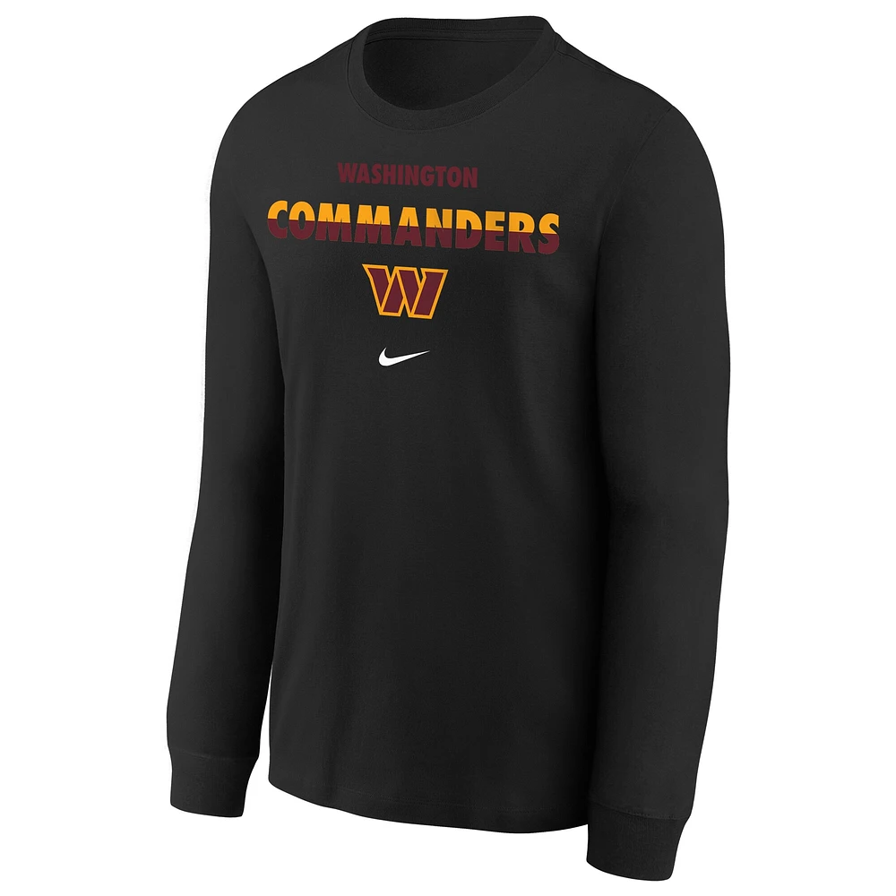 T-shirt à manches longues Nike noir Washington Commanders Team Color Split pour jeunes