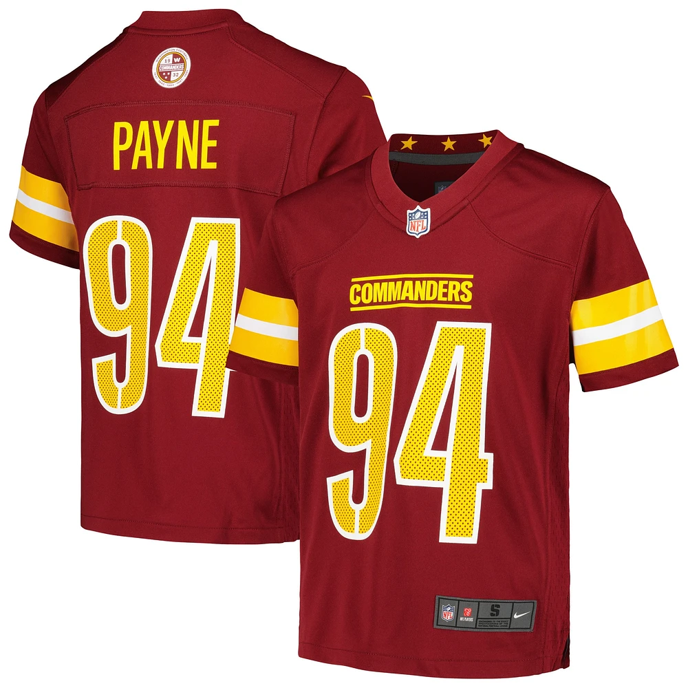 Maillot de match Nike Daron Payne pour jeunes des Commanders Washington, bordeaux