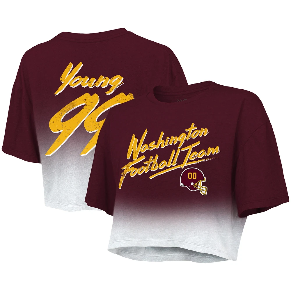 Women's Majestic Threads Chase Young Burgundy/White Washington Football Team Drip-Dye Player Name & Number Tri-Blend Crop T-Shirt