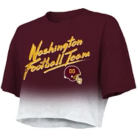 Women's Majestic Threads Chase Young Burgundy/White Washington Football Team Drip-Dye Player Name & Number Tri-Blend Crop T-Shirt