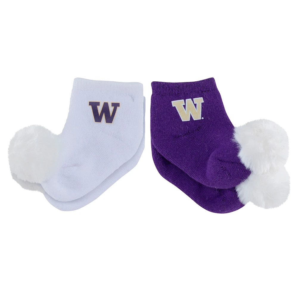 Lot de deux paires de chaussettes à pompon ZooZatz Washington Huskies pour bébé