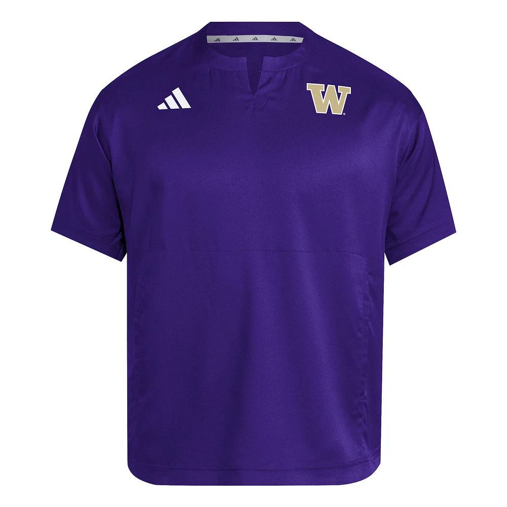 Pull à col cranté adidas violet Washington Huskies Dugout Coaches Adizero pour homme