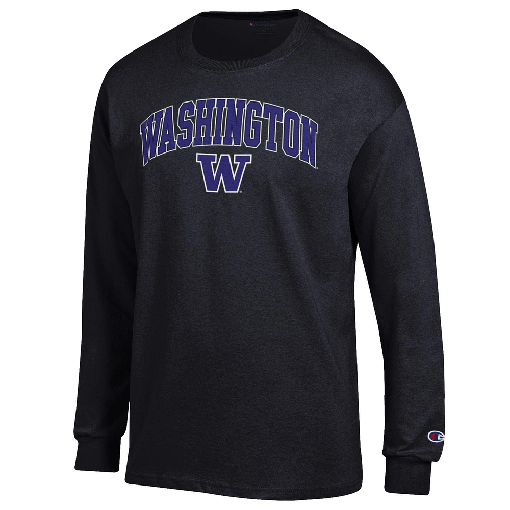 Men's Champion  Black Washington Huskies Arch Over Logo Long Sleeve T-Shirt