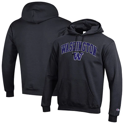 Sweat à capuche noir Champion pour homme avec logo Arch Over des Washington Huskies