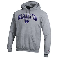 Men's Champion  Heather Gray Washington Huskies Arched Logo Fleece Pullover Hoodie