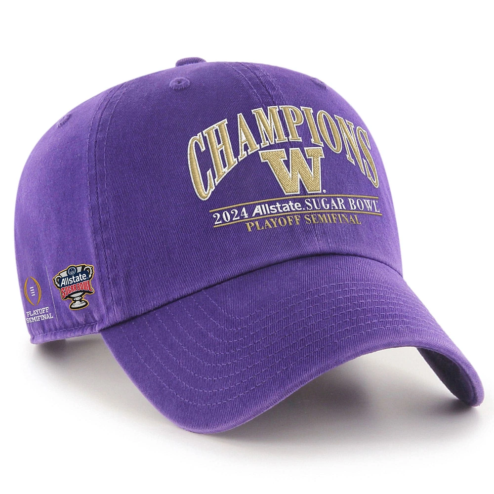 Casquette réglable pour hommes '47 Purple Washington Huskies College Football Playoffs 2024 Sugar Bowl Champions Clean Up