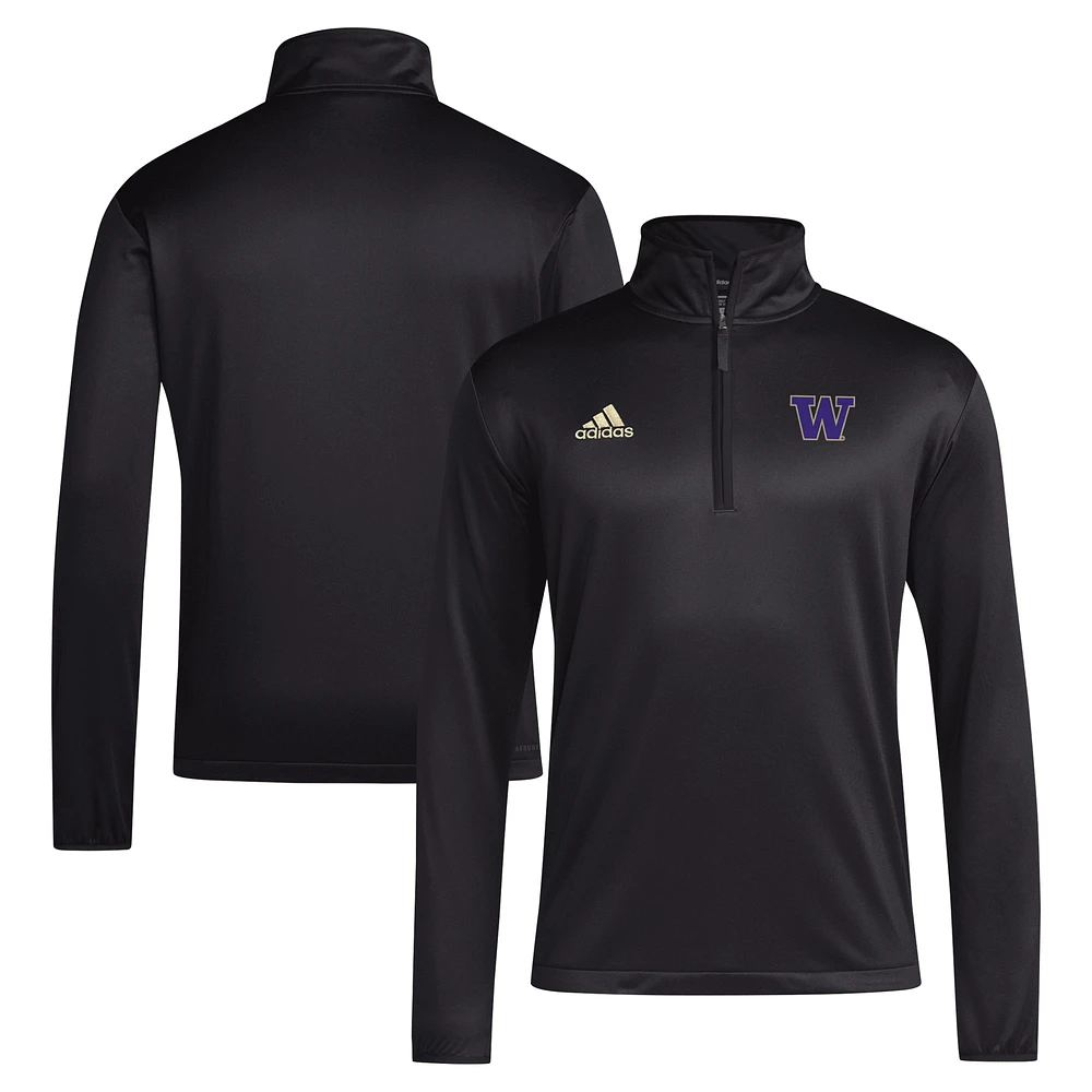 Haut adidas noir à glissière quart de tour pour homme Washington Huskies 2024 Coaches Sideline