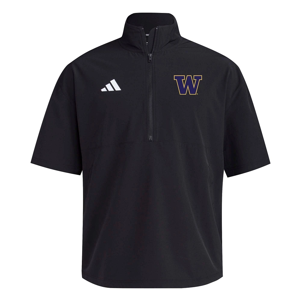 Men's adidas Black Washington Huskies 2024 Half-Zip Short Sleeve Training Jacket