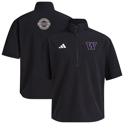 Veste d'entraînement à manches courtes et demi-zip adidas noire Washington Huskies 2024 pour homme