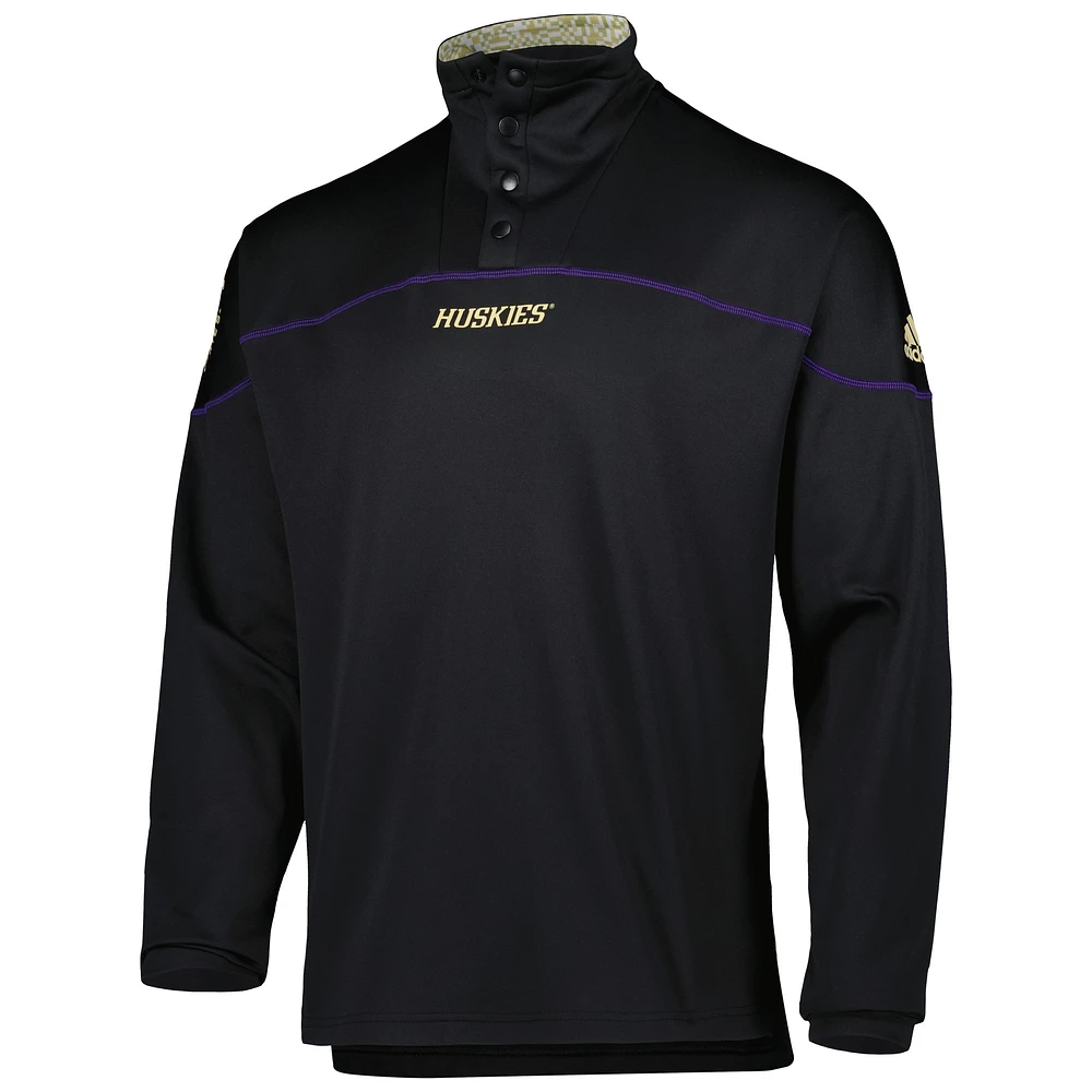 Men's adidas Black Washington Huskies AEROREADY Knit Quarter-Snap Jacket