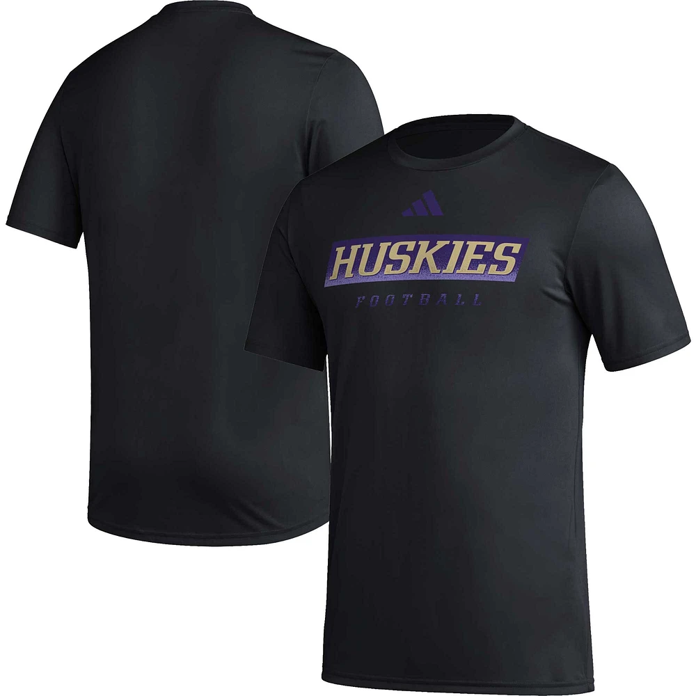 T-shirt d'avant-match adidas noir Washington Huskies Football Practice AEROREADY pour hommes