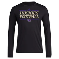 T-shirt à manches longues AEROREADY d'avant-match de football adidas Washington Huskies Locker pour hommes noir