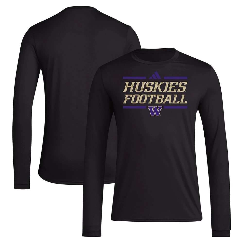 T-shirt à manches longues AEROREADY d'avant-match de football adidas Washington Huskies Locker pour hommes noir