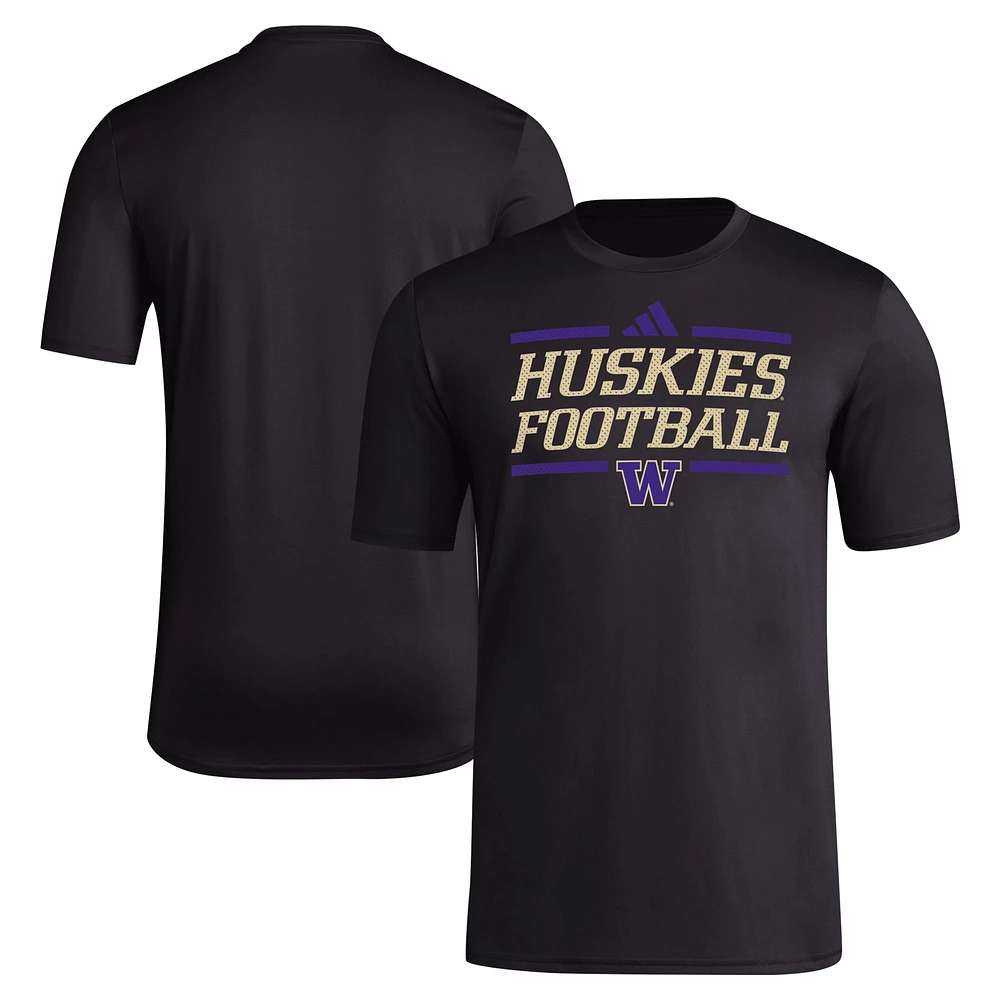 T-shirt d'avant-match de football adidas noir Washington Huskies Locker AEROREADY pour hommes