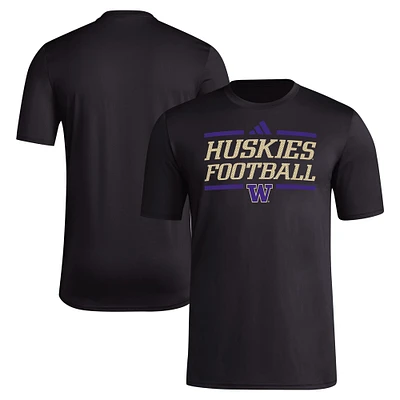 T-shirt d'avant-match de football adidas noir Washington Huskies Locker AEROREADY pour hommes