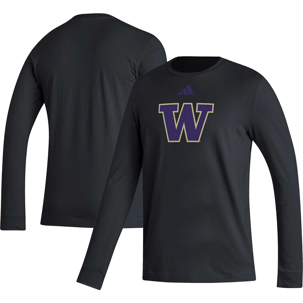 T-shirt à manches longues adidas Washington Huskies Locker Logo Fresh pour homme, noir