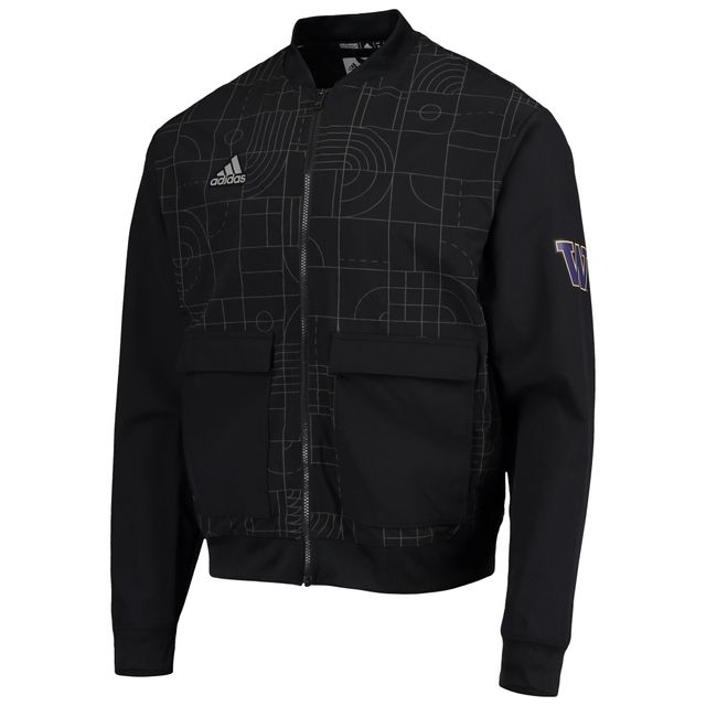 Veste noire à fermeture éclair intégrale adidas Washington Huskies Playoff Pack pour homme