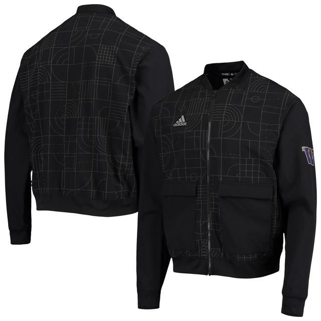 Veste noire à fermeture éclair intégrale adidas Washington Huskies Playoff Pack pour homme