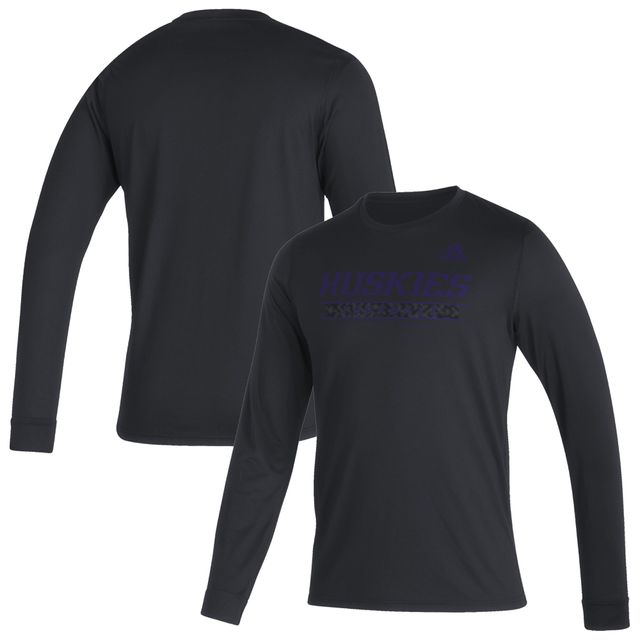 T-shirt à manches longues adidas noir Washington Huskies Sideline Creator Practice AEROREADY pour hommes