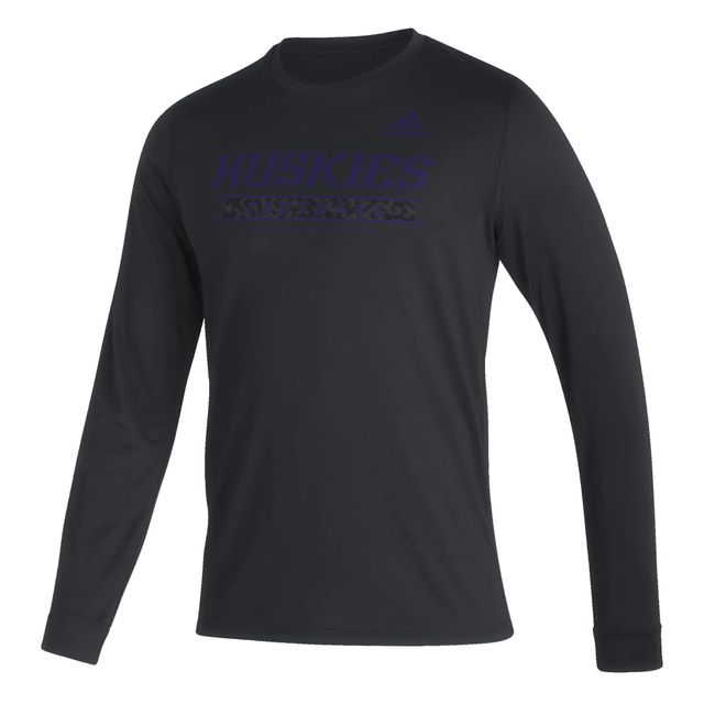 T-shirt à manches longues adidas noir Washington Huskies Sideline Creator Practice AEROREADY pour hommes