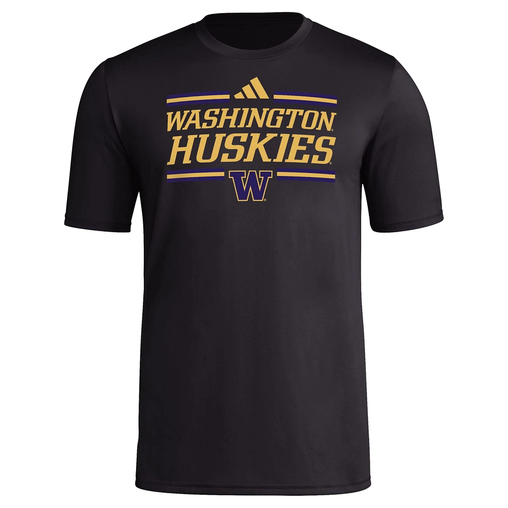 T-shirt d'avant-match adidas Washington Huskies Strategy pour homme noir