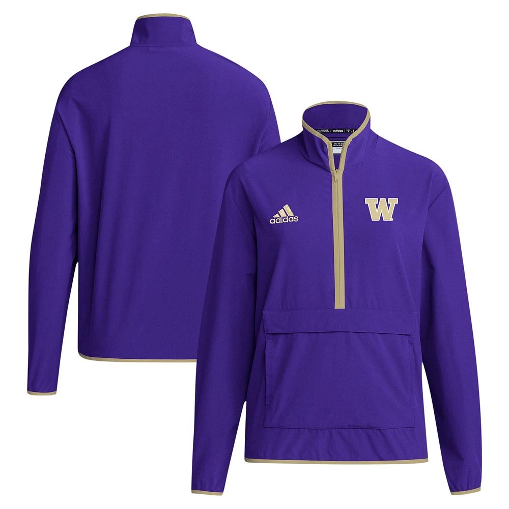 Veste violette à demi-zip adidas pour hommes des Washington Huskies Coaches Sideline