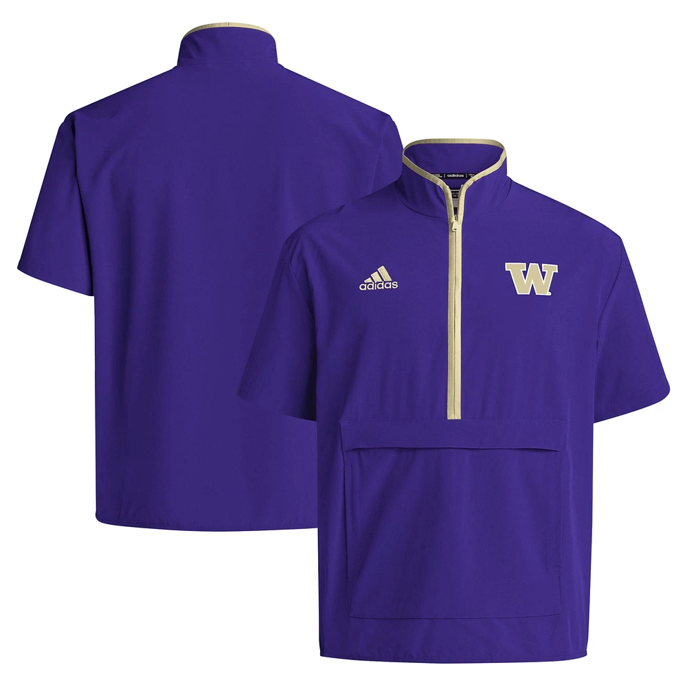 Veste violette à manches courtes et demi-zip adidas pour hommes des Washington Huskies Coaches Sideline