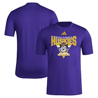 T-shirt d'avant-match trilatéral violet adidas pour hommes des Washington Huskies 2024 Locker