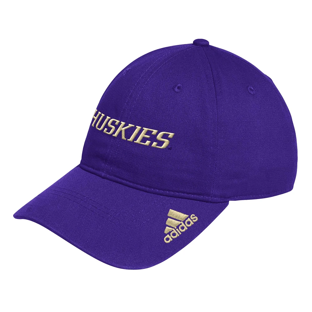 Casquette ajustable ample et ajustable pour hommes des Washington Huskies de Locker Room avec logo adidas violet