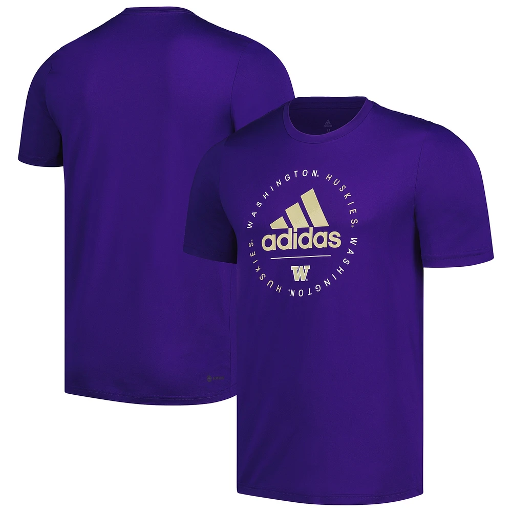 T-shirt d'avant-match adidas Washington Huskies Stripe Up AEROREADY violet pour homme