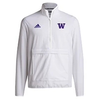 Veste adidas blanche à demi-zip pour homme Washington Huskies 2024 Coaches Sideline