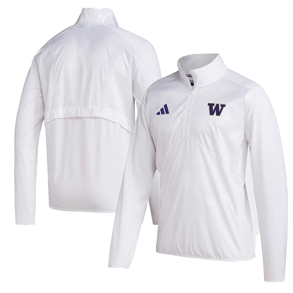 Adidas White Washington Huskies Sideline AEROREADY Veste à manches raglan quart-zip pour homme