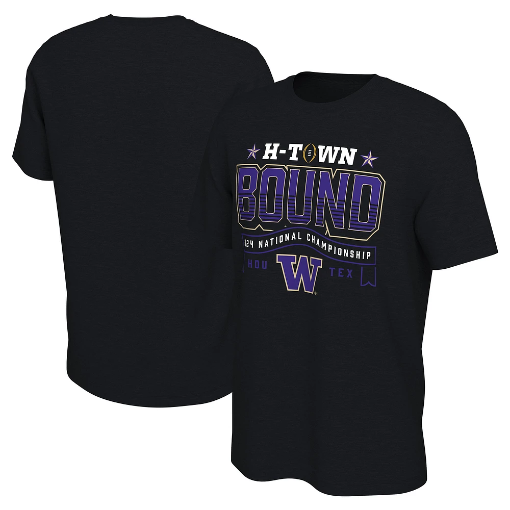 T-shirt noir pour hommes, match de championnat national des éliminatoires football universitaire Washington Huskies 2024