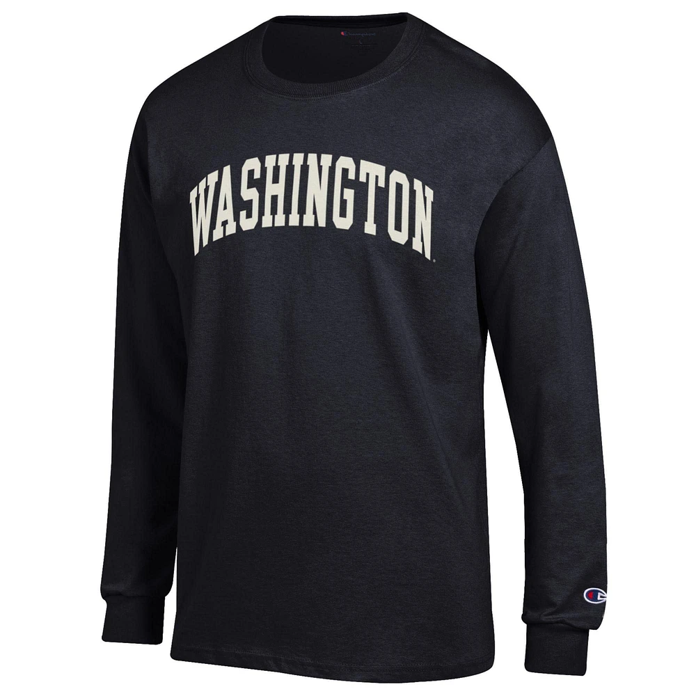 Men's Champion  Black Washington Huskies Basic Arch Long Sleeve T-Shirt