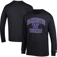 T-shirt à manches longues Champion Washington Huskies High Motor pour homme, noir