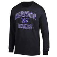 T-shirt à manches longues Champion Washington Huskies High Motor pour homme, noir