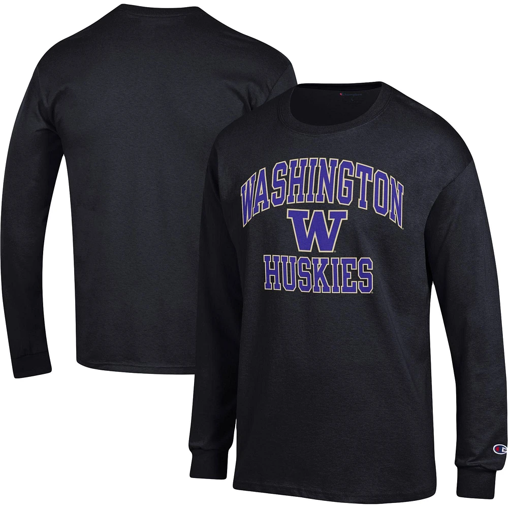 T-shirt à manches longues Champion Washington Huskies High Motor pour homme, noir