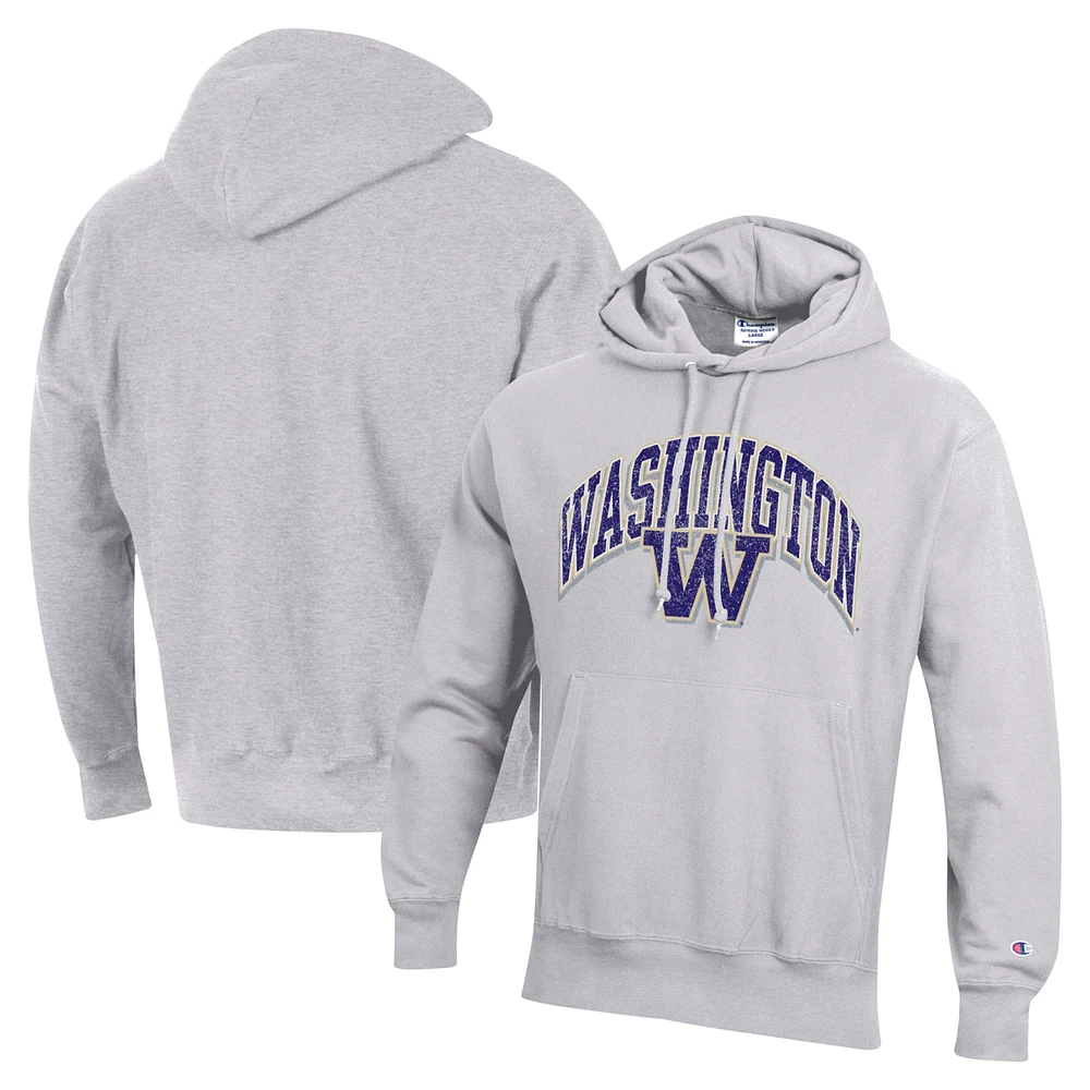 Sweat à capuche Champion Gray Washington Huskies Late Night Reverse Weave pour homme