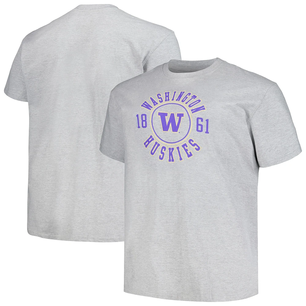 Men's Champion Heather Gray Washington Huskies Big & Tall Circle Logo T-Shirt