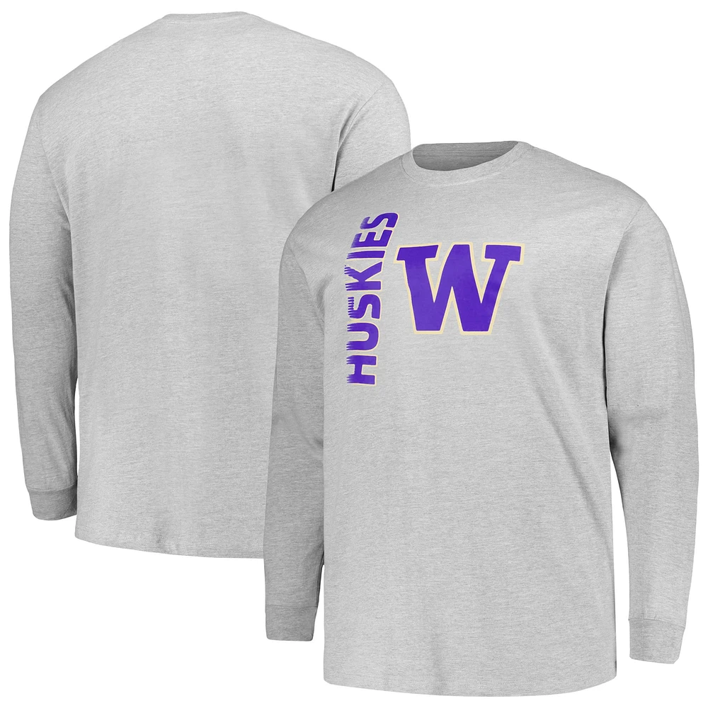 Men's Champion Heather Gray Washington Huskies Big & Tall Mascot Long Sleeve T-Shirt