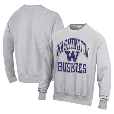 Men's Champion Heather Gray Washington Huskies Vault Late Night Reverse Weave Pullover Sweatshirt