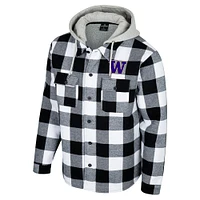 Men's Colosseum Black/White Washington Huskies Buffalo Plaid Full-Zip Hoodie Jacket