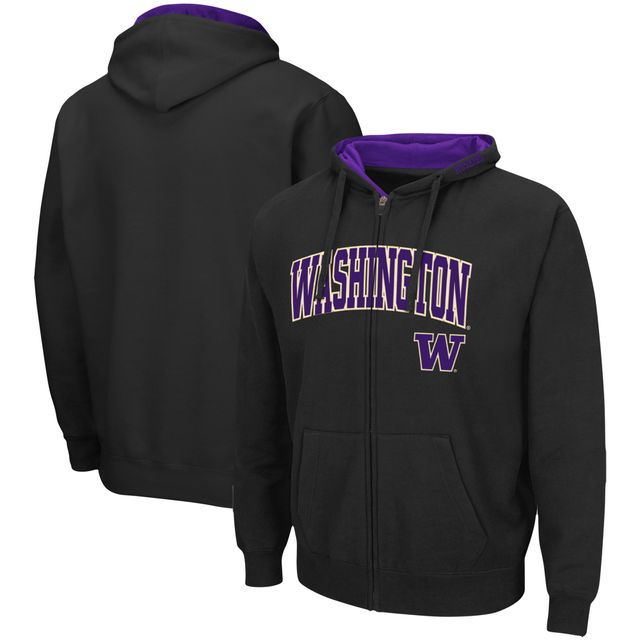 Sweat à capuche entièrement zippé Colosseum Black Washington Huskies Arch & Logo 3.0 pour hommes