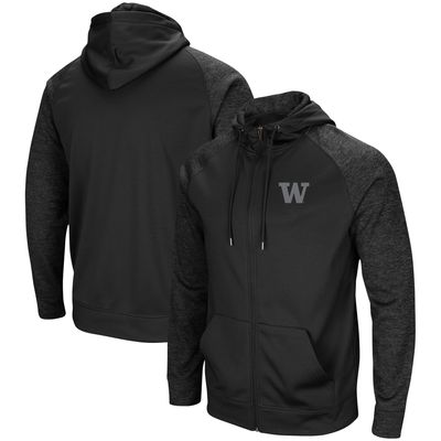 Men's Colosseum Black Washington Huskies Blackout 3.0 Tonal Raglan Full-Zip Hoodie