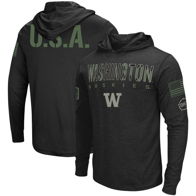 Colosseum Black Washington Huskies OHT Military Appreciation Hoodie T-shirt à manches longues pour homme